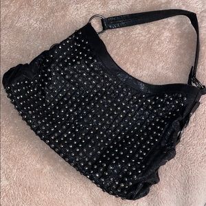 Medium Black Metallic Studded Sparkle Hobo Bag